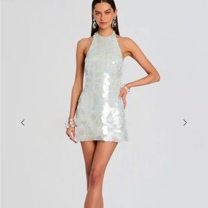 Retrofete White Sequin Mini Dress